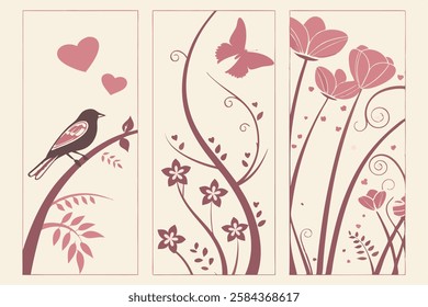 Love birds illustrations of birds perched together