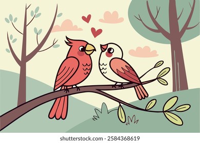 Love birds illustrations of birds perched together