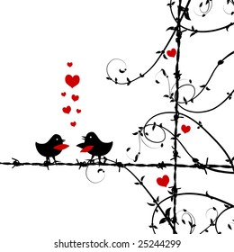 Love, birds kissing on branch