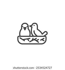 Love Birds Nest line icon. linear style sign for mobile concept and web design. A nest with two birds outline vector icon. Symbol, logo illustration. Vector graphics