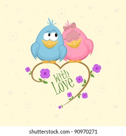 Love birds on the branch, vector illustration