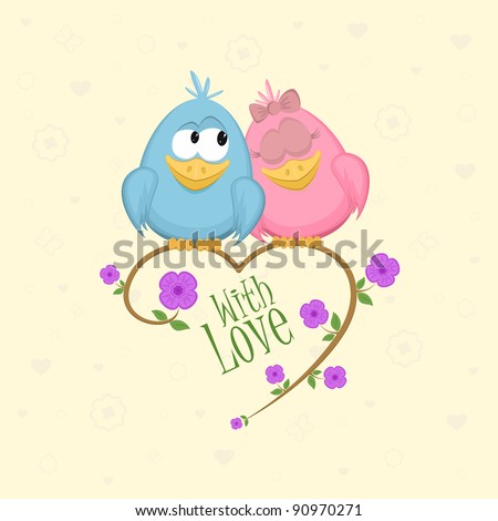 Love birds on the branch, vector illustration