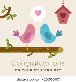 Love birds on a branch wedding card