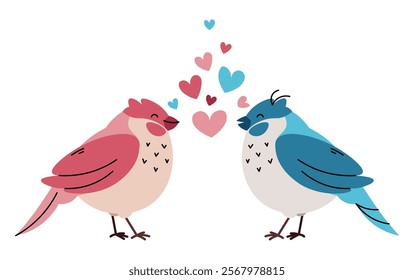 Love birds on isolated background. Vector illustration for Valentine's day in flat cartoon style.