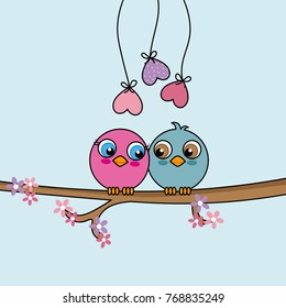 Love birds on top of a branch. Valentine's day card
