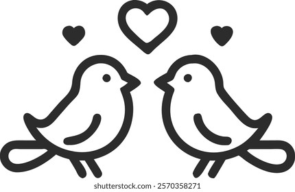 Love birds outline icon set suing black color, Vector illustration design of valentines day element.