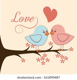 love birds over pink background vector illustration