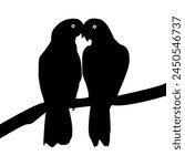 Love Birds Parrots. Two birds perched on a tree branch lovebirds parrots silhouette