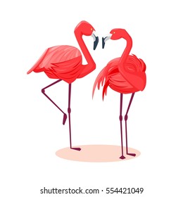 Love birds. Pink flamingo standing. vector illustration for Valentine's day. Cartoon style
