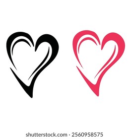 Love birds with red and black two hearts. Birds with love symbol with red and black two hearts on simple illustration.