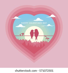 Love Birds Scene In Heart Happy Valentines Day