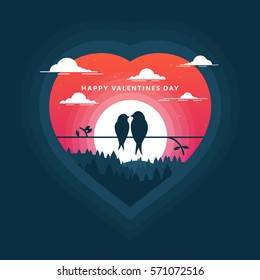 Love Birds Scene In Heart Happy Valentines Day