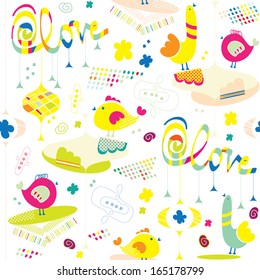 Love birds seamless pattern. Romantic vector illustration