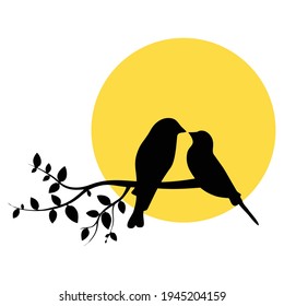 Love Birds Silhouette and moon vector illustration