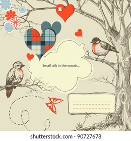 Love birds talk in the woods vector illustration