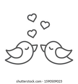 Love birds thin line icon, valentine and holiday, animal sign, vector graphics, a linear pattern on a white background, eps 10