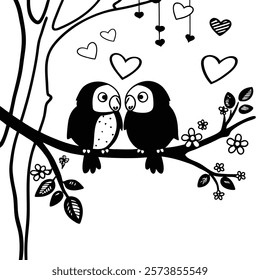  love birds tree branches hand eps cute bird couples
