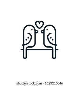 Love birds valentine's day outline icons. Vector illustration. Editable stroke. Isolated icon suitable for web, infographics, interface and apps.
