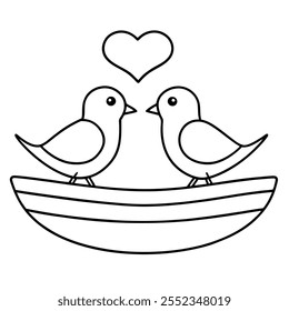 Love Birds in Wooden Boat Vector.