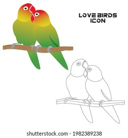 Love Birds,Blue and green Lovebird parrots sitting together on a tree branch,Lovebird Kiss,Image with Grain.