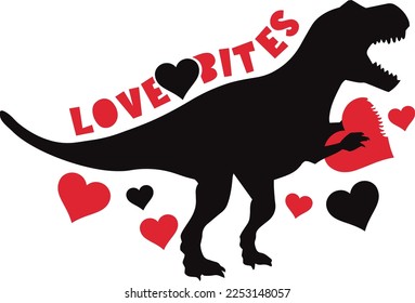 Love Bites. Valentines Day Dinosaur -T-Shirt design, Vector Graphic, Typographic Poster Design