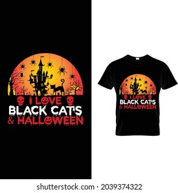 I Love Black Cats And Halloween T-Shirt Design