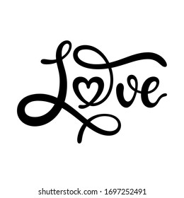 Amor - letras escritas a mano en negro aisladas en fondo blanco. Elemento vectorial moderno para su diseño. Inscripción decorativa.	