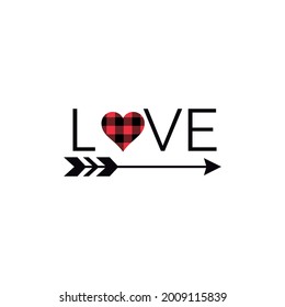 Love. Black letters, the heart in red and black, representing the letter "O" and an arrow. Draw and text, sublimation design and Vector T-shirt fashion design.