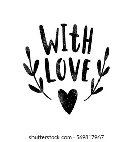 With love. Black silhouette. Vector hand drawn illustration