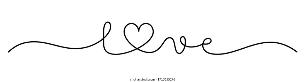 LOVE black vector monoline calligraphy banner with heart symbol