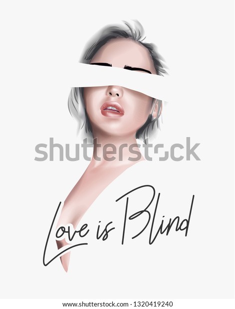 Love Blind Slogan Blindfolded Girl Illustration Stock Vector Royalty Free 1320419240 8804