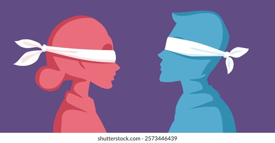 
Love Is Blind Vector Cartoon Concept Illustration. Couple feeling in love enjoying blind date meeting 
