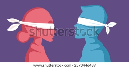 
Love Is Blind Vector Cartoon Concept Illustration. Couple feeling in love enjoying blind date meeting 
