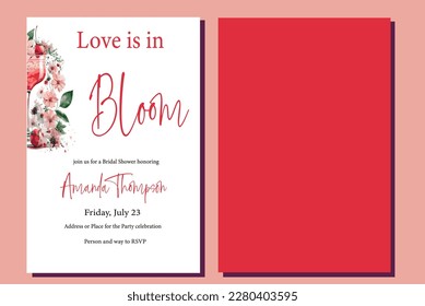 Love is in Bloom Red Pink Minimalist Floral Bridal Shower Invitation