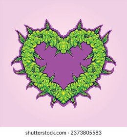 Love blooms heart shaped cannabis bud vector illustrations for your work logo, merchandise t-shirt, stickers and label designs, poster, greeting cards advertising business company or brands