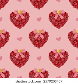 Love Blooms: A seamless bouquet of roses in the shape of heart, ideal for Valentine's Day themes.