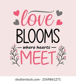Love Blooms Where Hearts Meet Romantic Design with Red Ribbon and Heart Illustration	