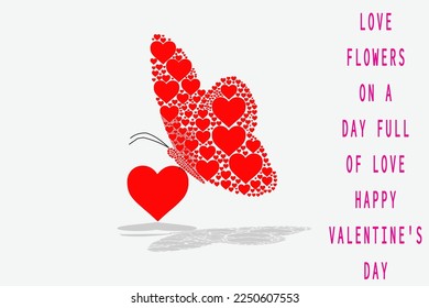 LOVE BLOWS ON VALENTIN'S DAY. IMAGE OF HEART AND BUTTERFLY. RED