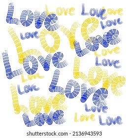 Love and blue and yellow colours vector pattern 