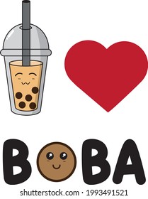 I love Boba cartoon art vector