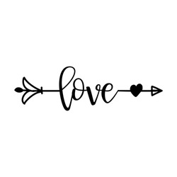 'love' In Boho Arrow - Lovely Lettering Calligraphy Quote. Handwritten  Tattoo, Ink Design Or Greeting Card. Modern Vector Art.