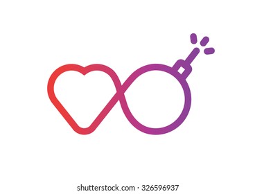Love bomb logo. Vector emblem isolated on white background