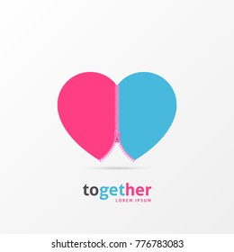 Love bond. Heart symbol with zipper. Vector illustration
