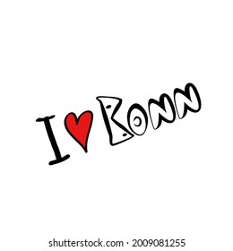 I love Bonn logo icon sign Germany city Heart symbol Hand drawn ink sketch Cute game design Cartoon children's style Fashion print clothes apparel greeting invitation card cover flyer poster banner ad