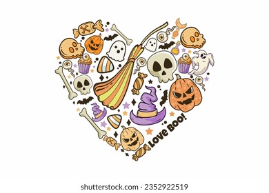 Love Boo!  Retro Halloween Heart  Sublimation T shirt design