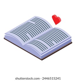 Icono de libro de amor Vector isométrico. Estudio escolar. Abrir texto