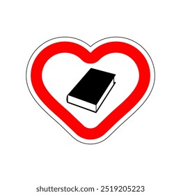 I love book. I like to read books. Red road sign in shape of heart. Symbol of love on road