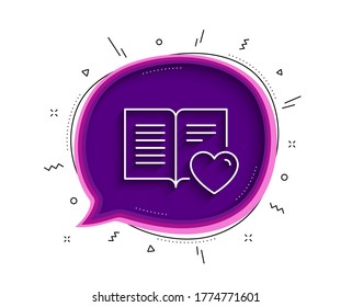 Icono de la línea del libro de amor. Burbuja de chat con sombra. Signo de retroalimentación. Símbolo de satisfacción del cliente. Icono delgado del libro de amor. Vector