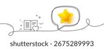 Love book line icon. Continuous line with 3d star. Feedback sign. Customer satisfaction symbol. 3d star in speech bubble. Love book single line ribbon. Loop curve pattern. Vector