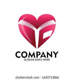 love book logo template, heart and book logo